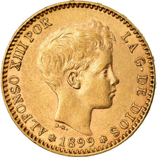Moeda, Espanha, Alfonso XIII, 20 Pesetas, 1899, Madrid, AU(50-53), Dourado