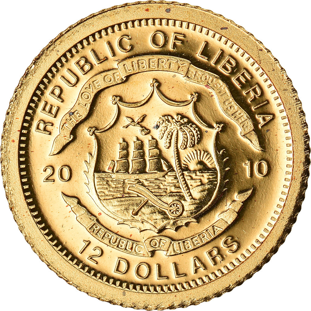 Moneta, Liberia, Chapelle Sixtine, 12 Dollars, 2010, FDC, Oro