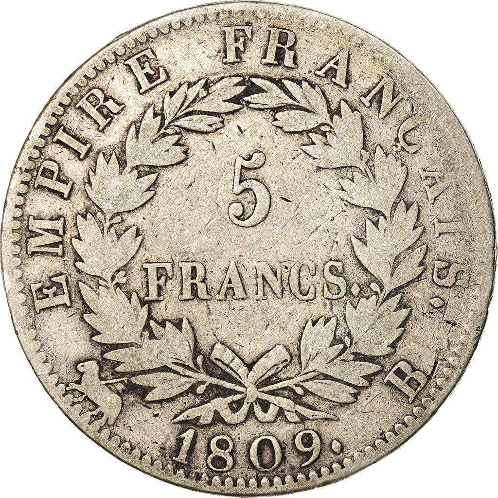 Monnaie, France, Napoléon I, 5 Francs, 1809, Rouen, TB, Argent, Gadoury:584