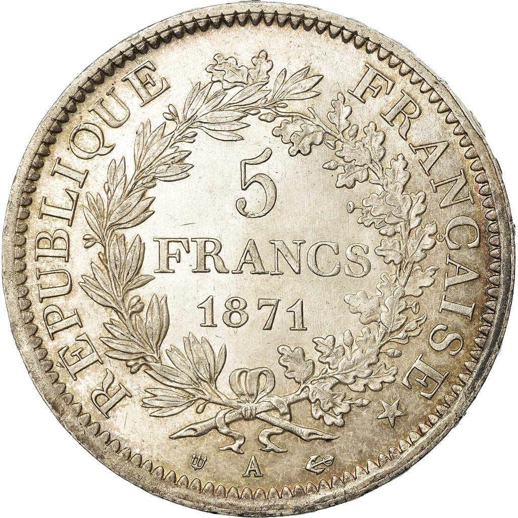 Coin, France, Hercule, 5 Francs, 1871, Paris, Camélinat, MS(60-62), Silver