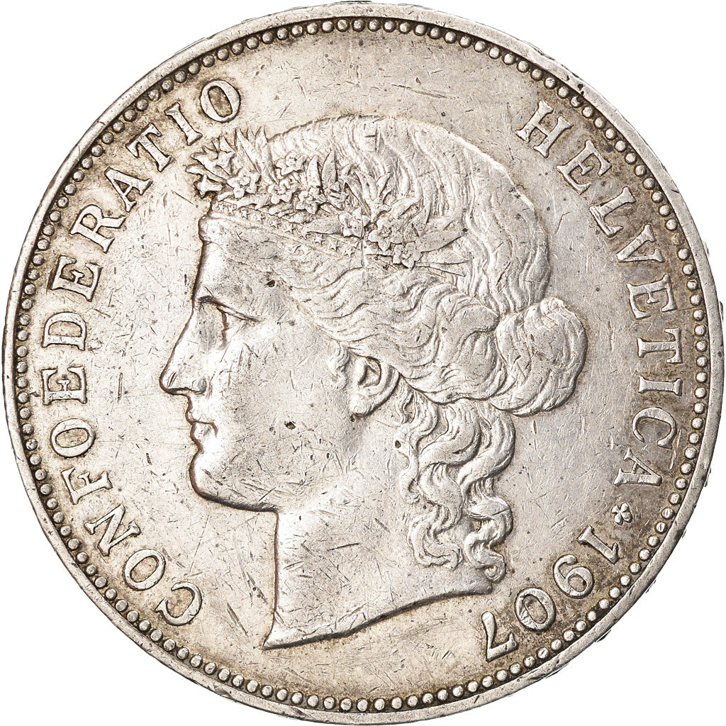 Moneda, Suiza, 5 Francs, 1907, Bern, MBC, Plata, KM:34