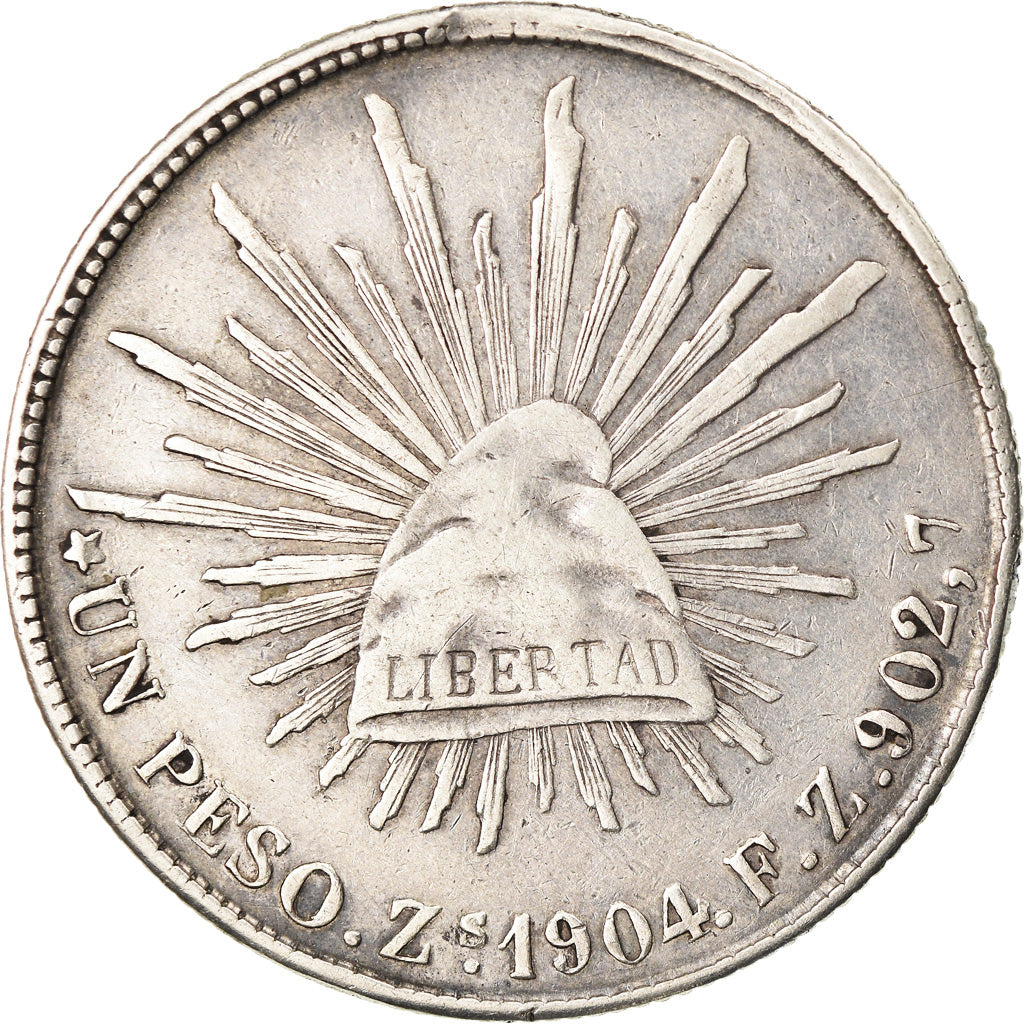 Coin, Mexico, Peso, 1904, Zacatecas, EF(40-45), Silver, KM:409.3