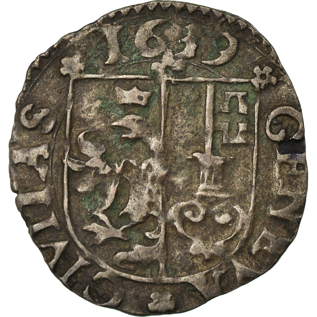 Coin, SWISS CANTONS, GENEVA, 3 Sols, 1639, AU(50-53), Billon, KM:23