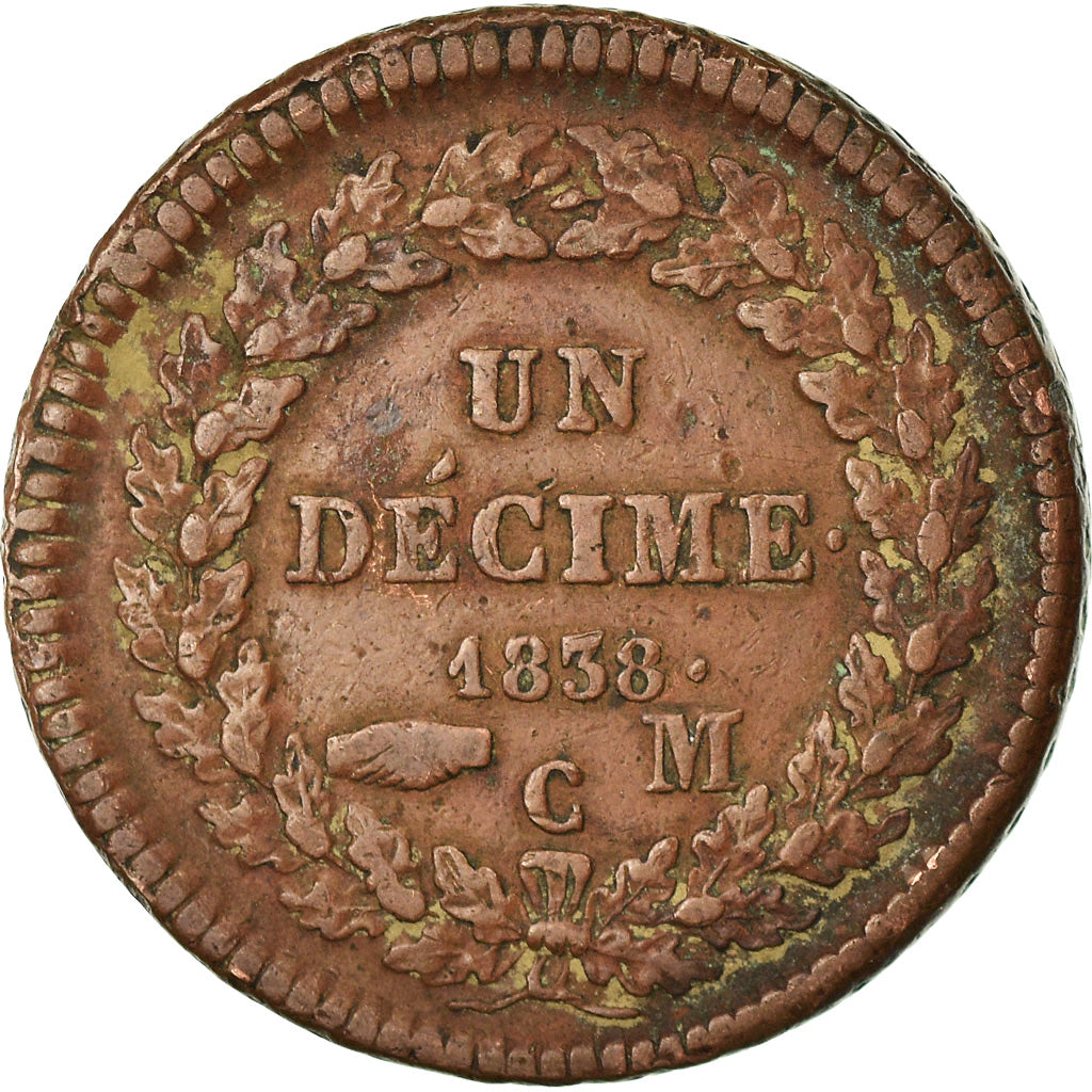 Munten, Monaco, Honore V, Decime, 1838, Monaco, FR+, Koper, KM:97.1, Gadoury:105