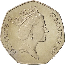 Gibraltar, Elizabeth II, 50 Pence, 1991, Copper-nickel, KM:83