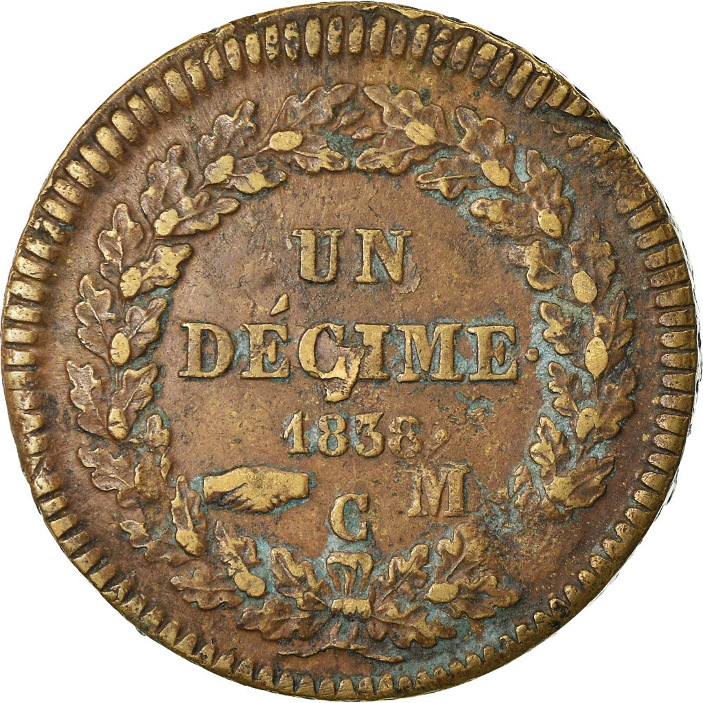 Moneda, Mónaco, Honore V, Decime, 1838, Monaco, BC+, Cobre, KM:97.1