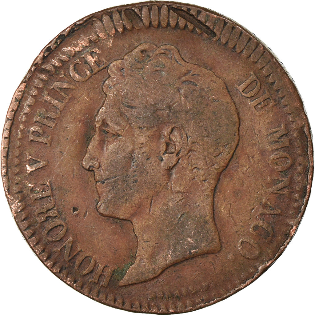Moeda, Mónaco, Honore V, Decime, 1838, Monaco, VF(20-25), Cobre, KM:97.1