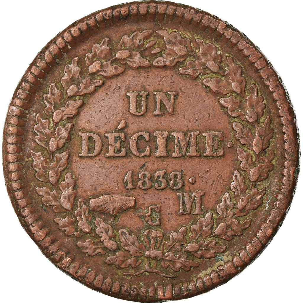 Coin, Monaco, Honore V, Decime, 1838, Monaco, VF(20-25), Copper, KM:97.1