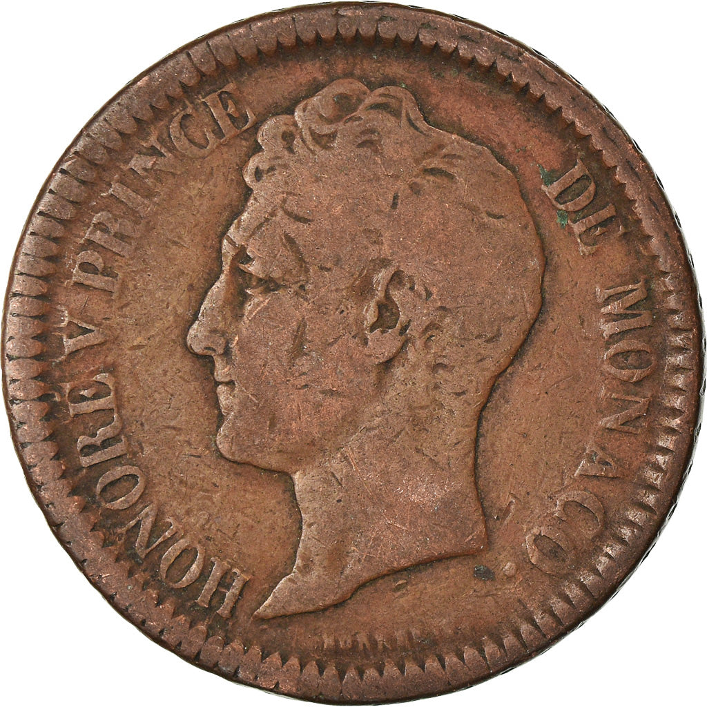 Moeda, Mónaco, Honore V, Decime, 1838, Monaco, VF(20-25), Cobre, KM:97.1