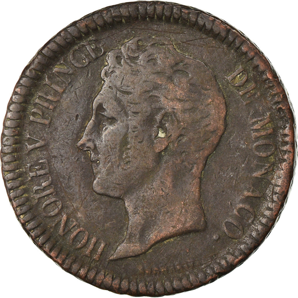 Coin, Monaco, Honore V, Decime, 1838, Monaco, VF(20-25), Copper, KM:97.1