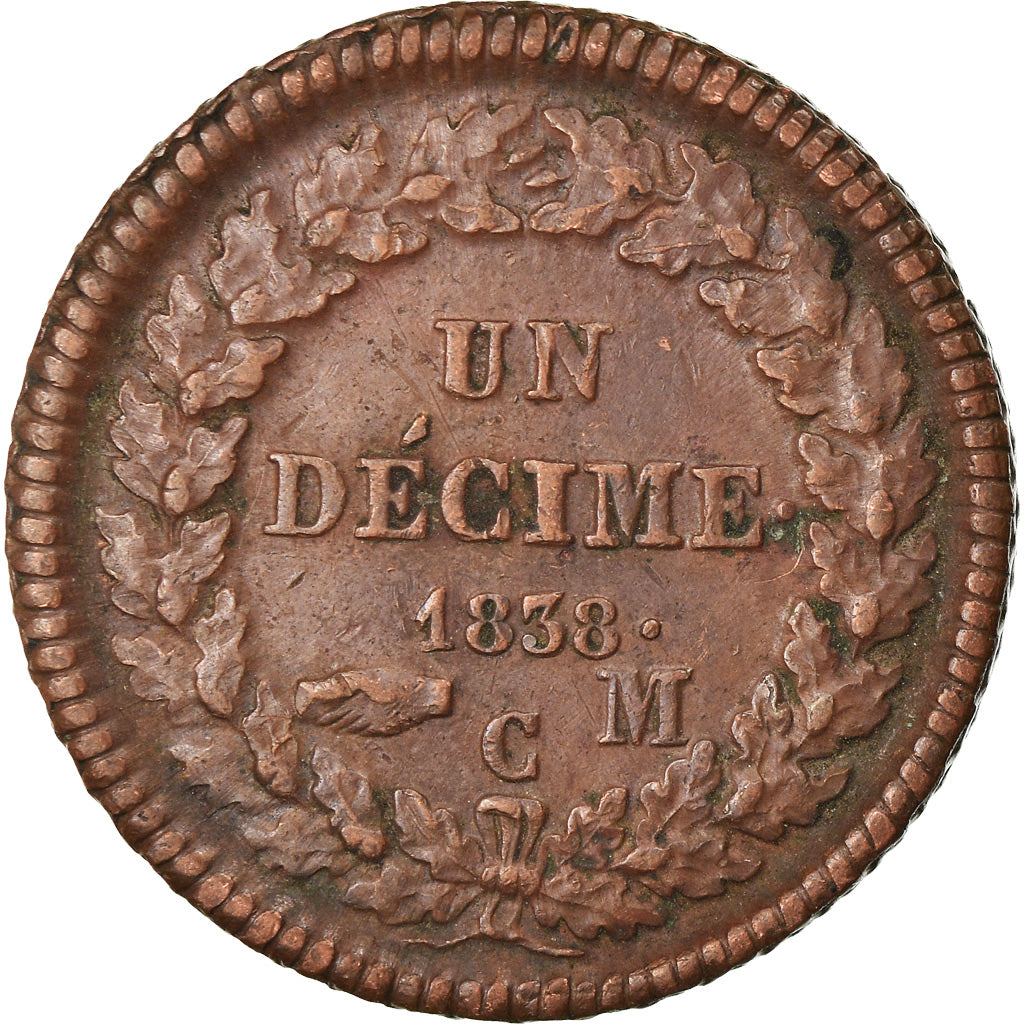 Coin, Monaco, Honore V, Decime, 1838, Monaco, EF(40-45), Copper, KM:97.1
