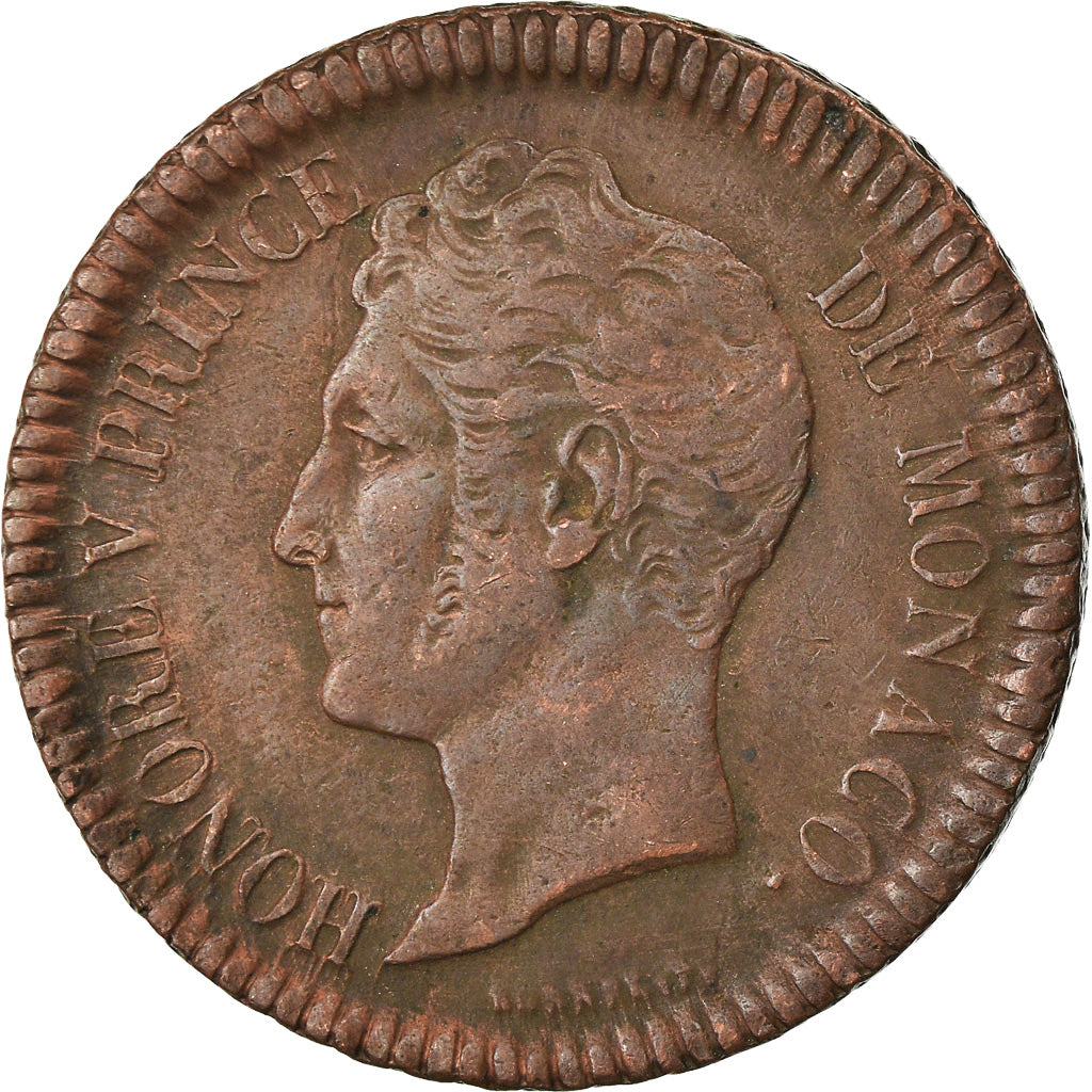 Moeda, Mónaco, Honore V, Decime, 1838, Monaco, EF(40-45), Cobre, KM:97.1