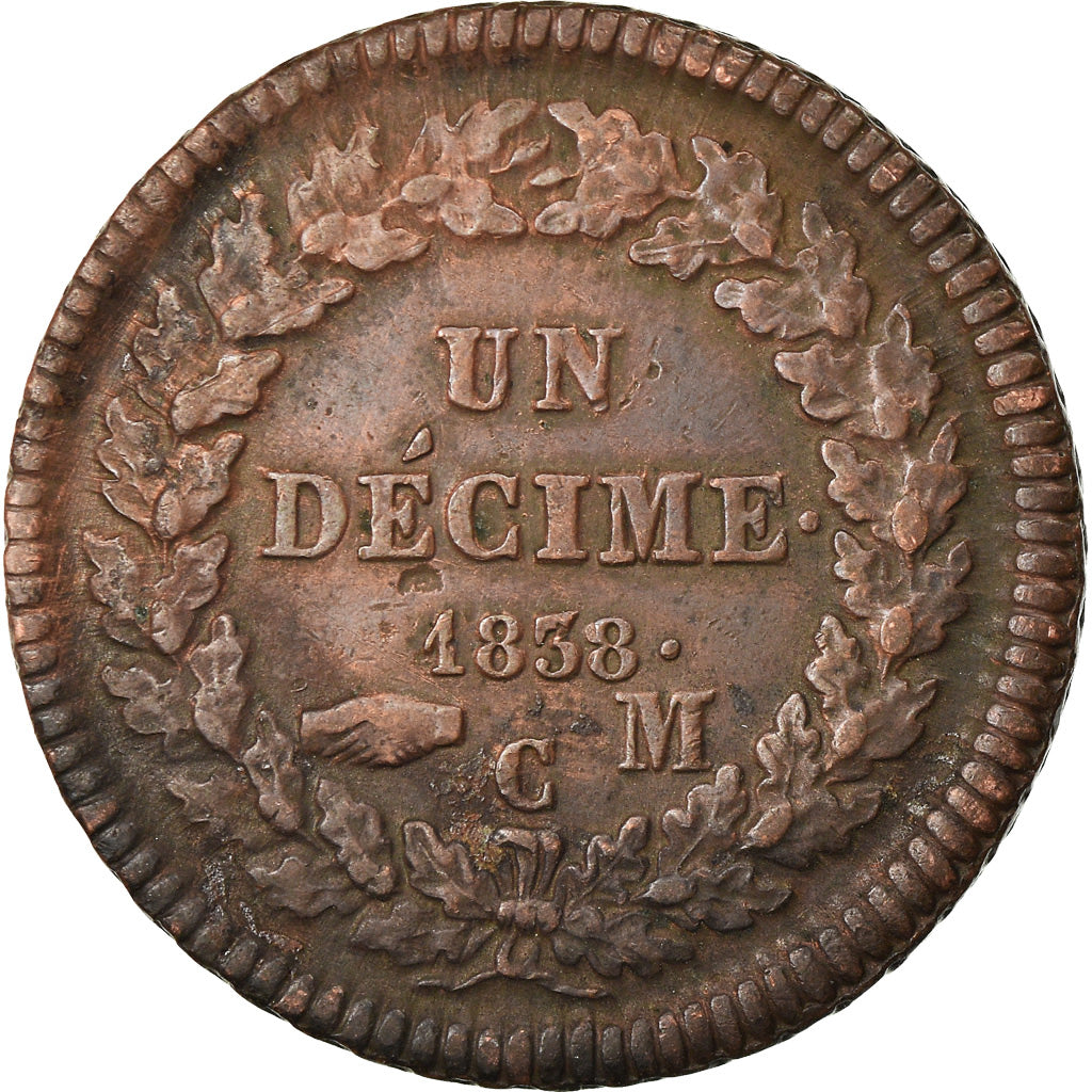 Moeda, Mónaco, Honore V, Decime, 1838, Monaco, EF(40-45), Cobre, KM:97.1
