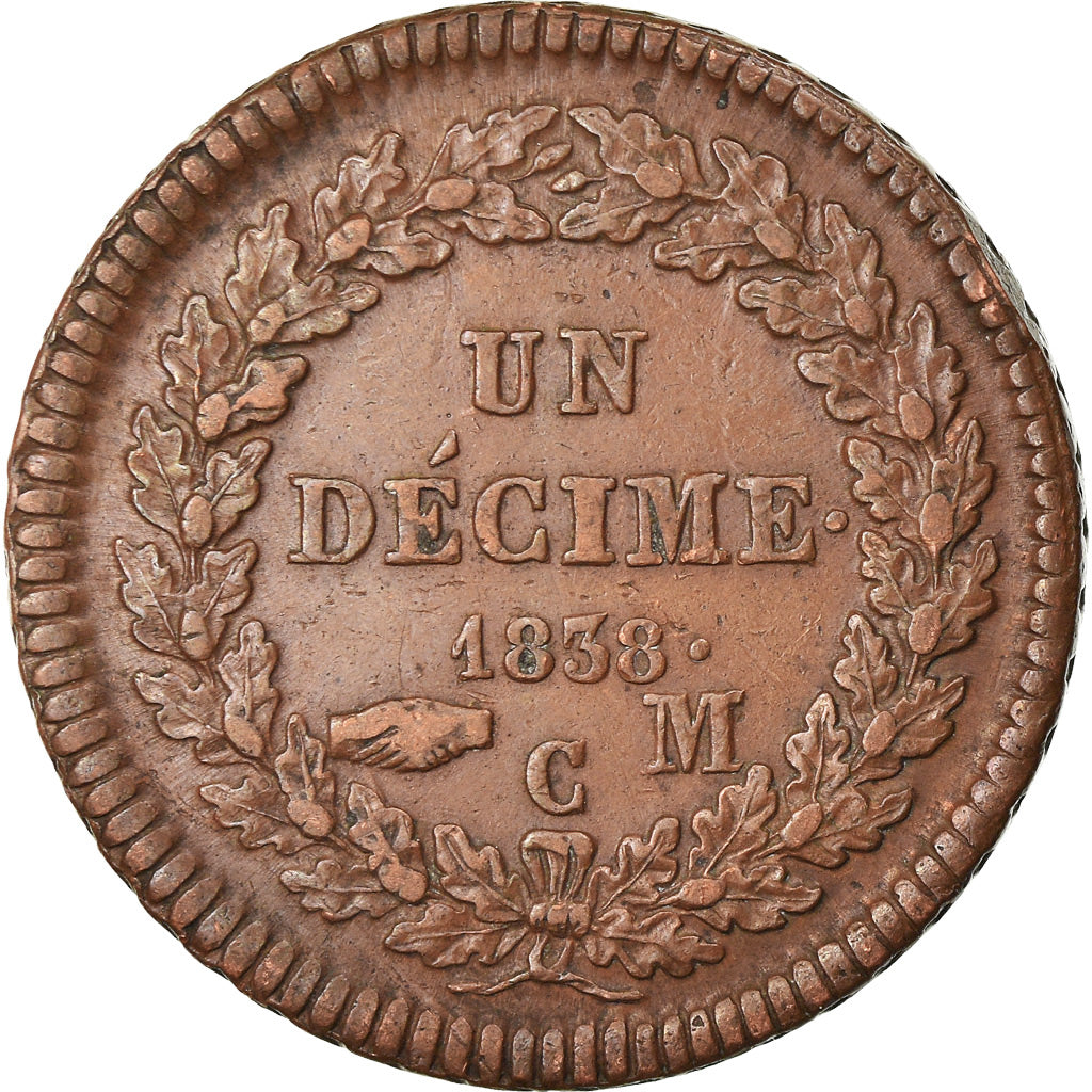 Coin, Monaco, Honore V, Decime, 1838, Monaco, EF(40-45), Copper, KM:97.1