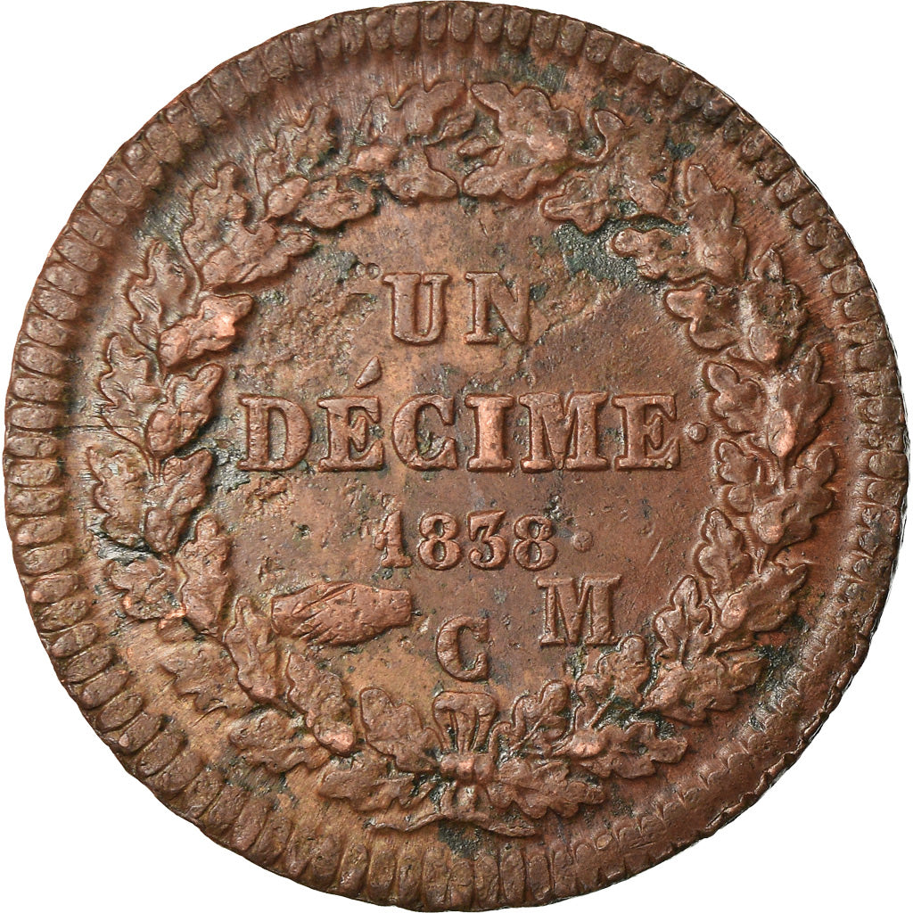 Coin, Monaco, Honore V, Decime, 1838, Monaco, EF(40-45), Copper, KM:97.1