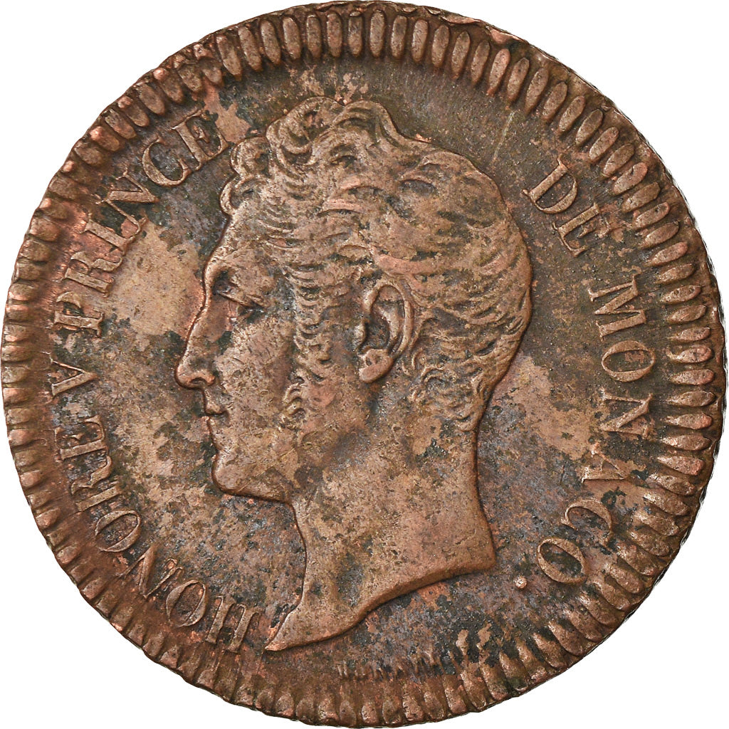 Moeda, Mónaco, Honore V, Decime, 1838, Monaco, EF(40-45), Cobre, KM:97.1
