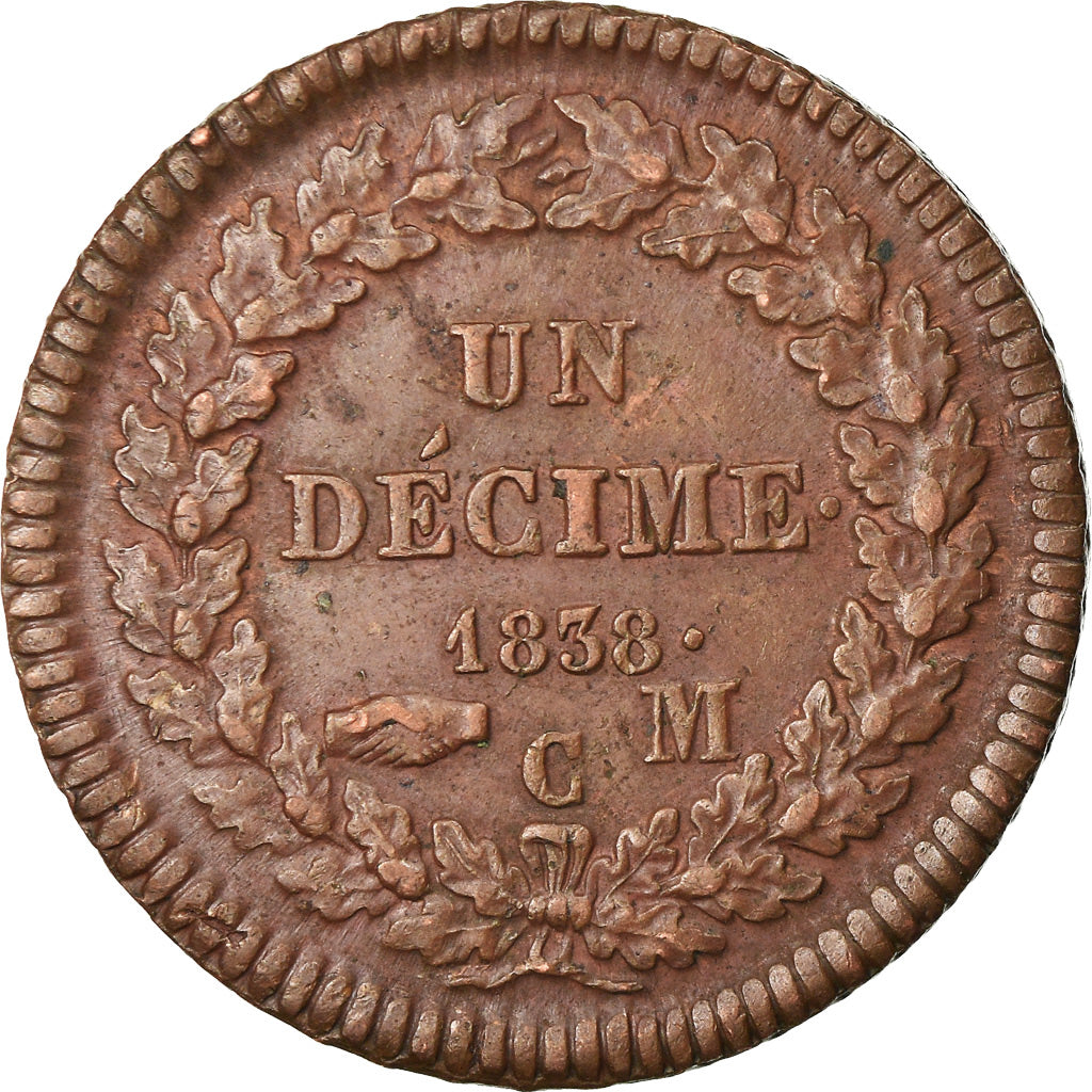 Moeda, Mónaco, Honore V, Decime, 1838, Monaco, EF(40-45), Cobre, KM:97.1