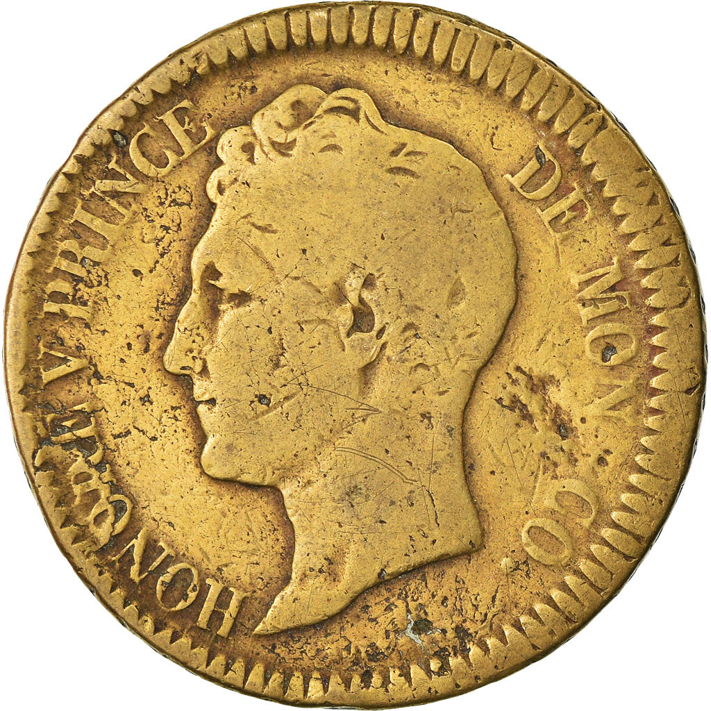 Moeda, Mónaco, Honore V, Decime, 1838, Monaco, Cuivre jaune, VF(20-25), Cobre