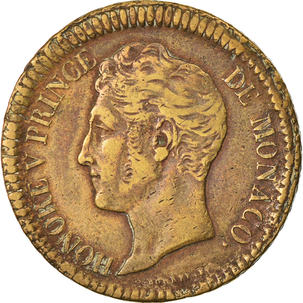 Coin, Monaco, Honore V, Decime, 1838, Monaco, Cuivre jaune, VF(30-35), Copper