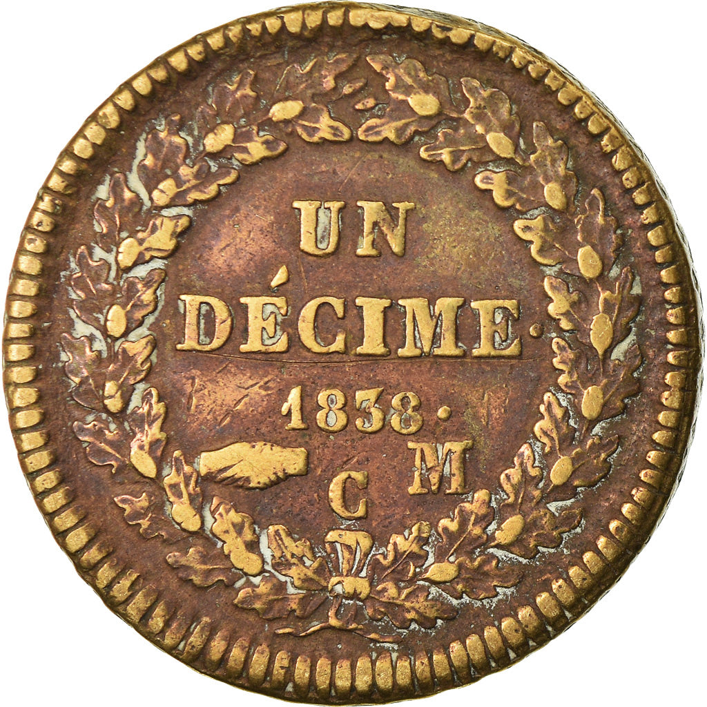 Coin, Monaco, Honore V, Decime, 1838, Monaco, Cuivre jaune, VF(30-35), Copper