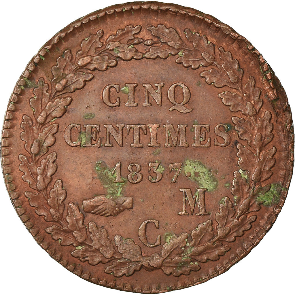 Coin, Monaco, Honore V, 5 Centimes, Cinq, 1837, Monaco, EF(40-45), Copper