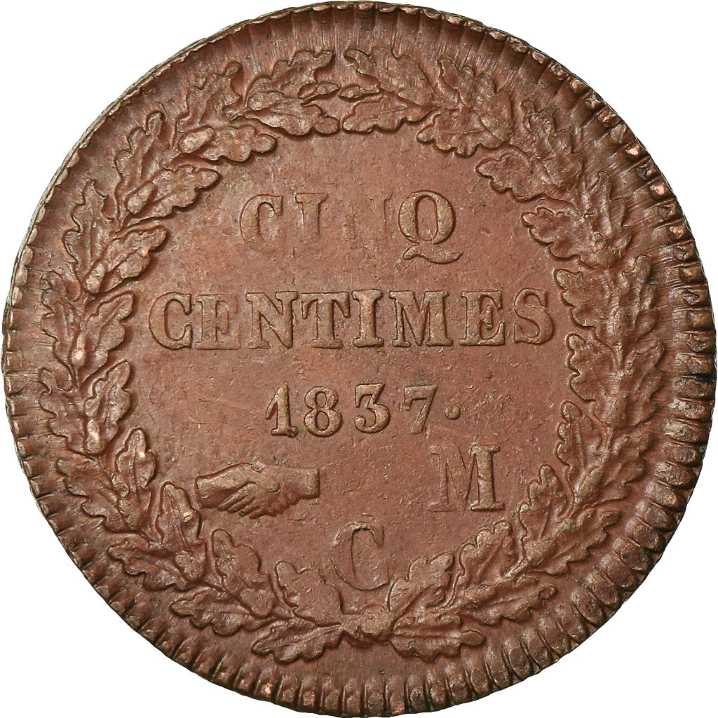 Coin, Monaco, Honore V, 5 Centimes, Cinq, 1837, Monaco, EF(40-45), Copper
