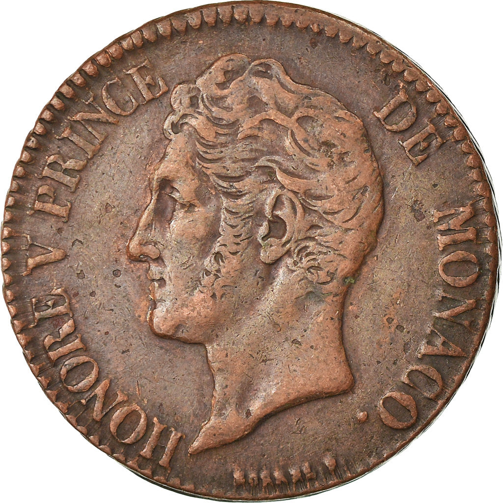 Moneda, Mónaco, Honore V, 5 Centimes, Cinq, 1837, Monaco, MBC, Cobre, KM:95.2a