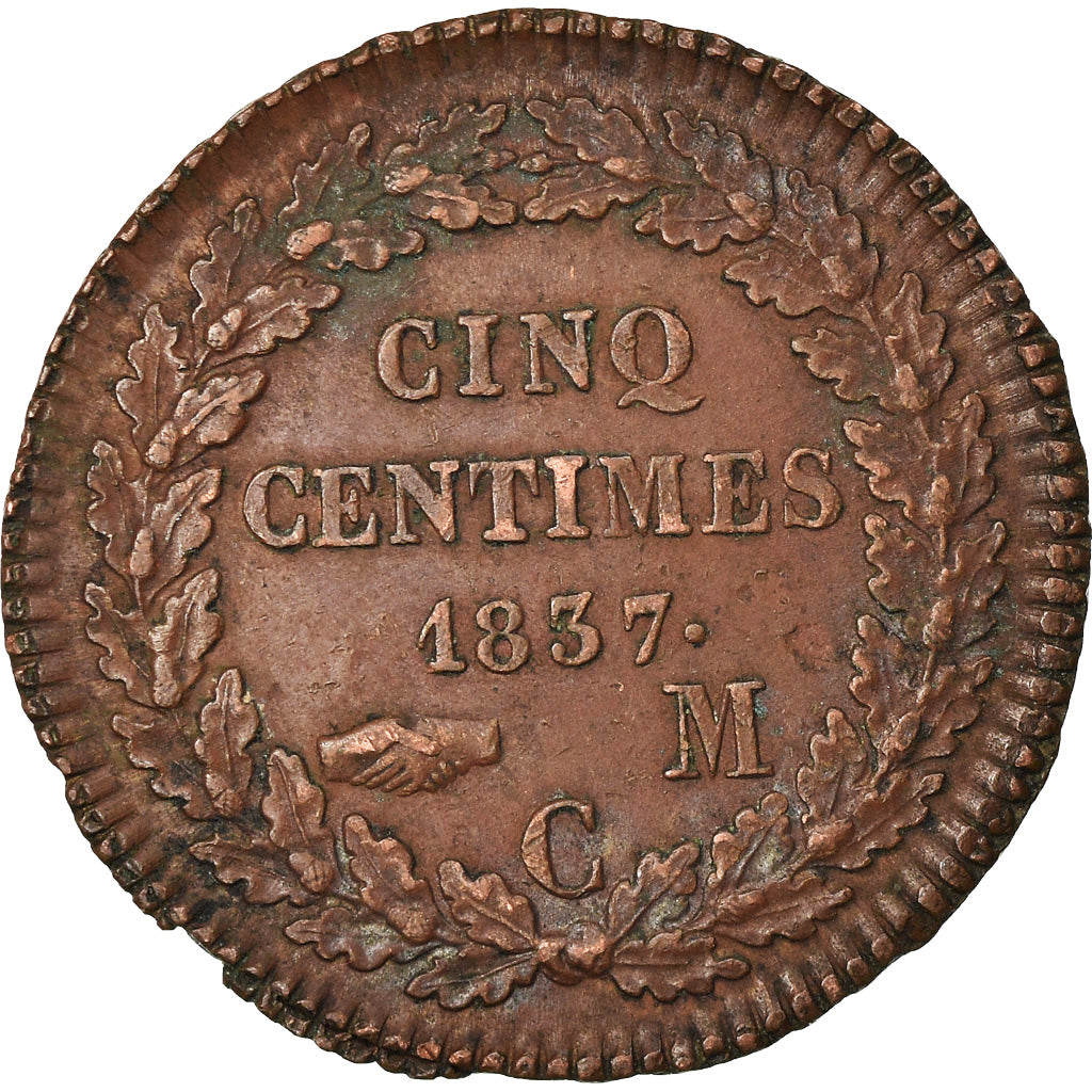Moeda, Mónaco, Honore V, 5 Centimes, Cinq, 1837, Monaco, EF(40-45), Cobre