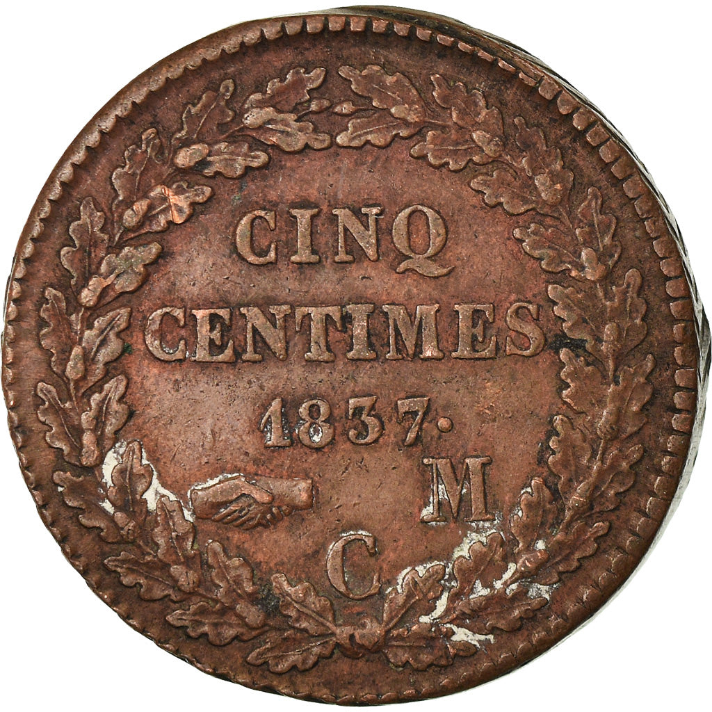 Coin, Monaco, Honore V, 5 Centimes, Cinq, 1837, Monaco, EF(40-45), Copper