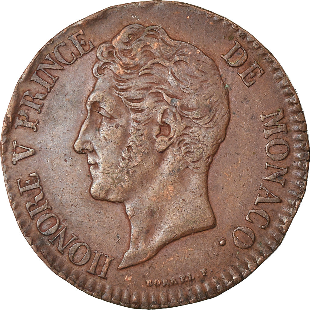 Moneda, Mónaco, Honore V, 5 Centimes, Cinq, 1837, Monaco, MBC, Cobre, KM:95.2a
