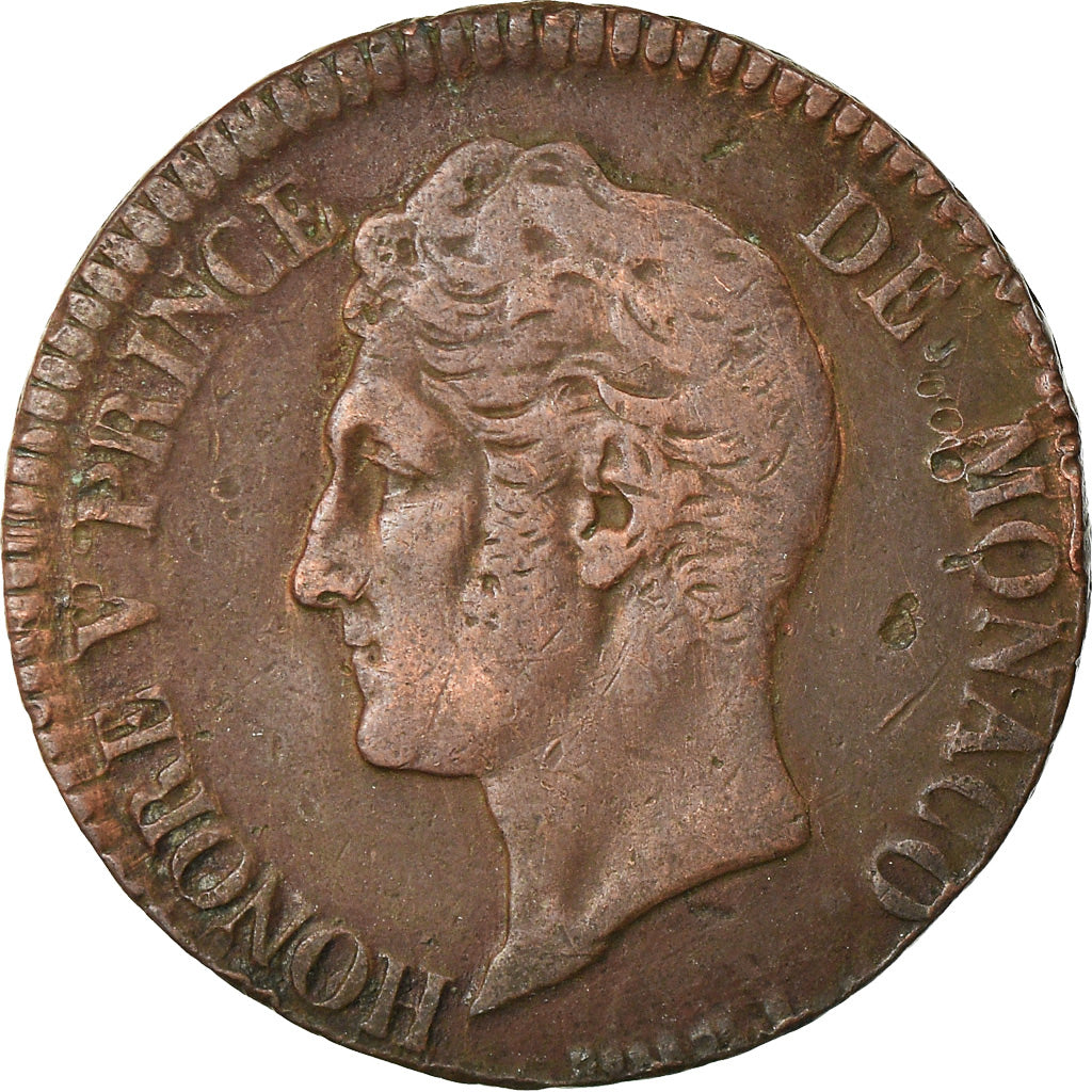 Coin, Monaco, Honore V, 5 Centimes, Cinq, 1837, Monaco, VF(30-35), Copper