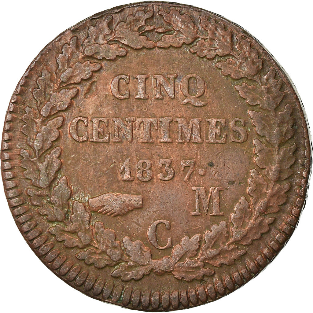 Coin, Monaco, Honore V, 5 Centimes, Cinq, 1837, Monaco, VF(30-35), Copper