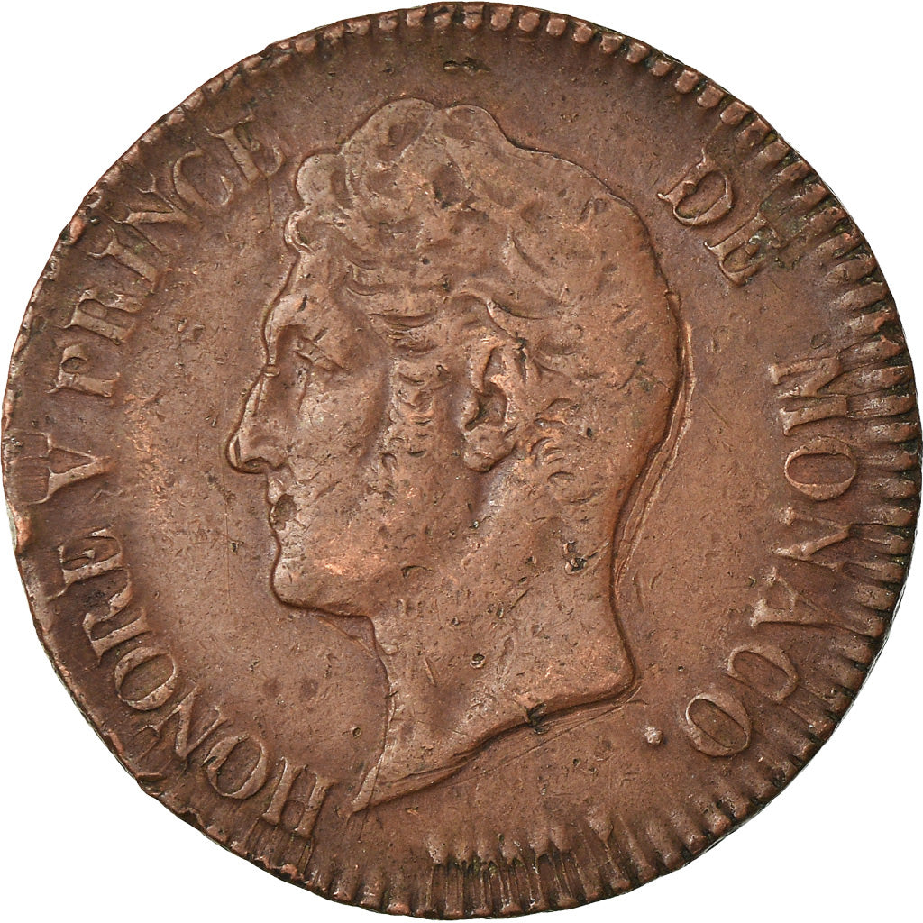 Coin, Monaco, Honore V, 5 Centimes, Cinq, 1837, Monaco, VF(30-35), Copper