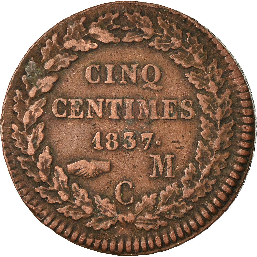 Coin, Monaco, Honore V, 5 Centimes, Cinq, 1837, Monaco, VF(30-35), Copper