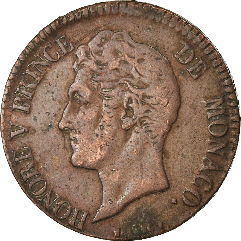 Coin, Monaco, Honore V, 5 Centimes, Cinq, 1837, Monaco, VF(30-35), Copper