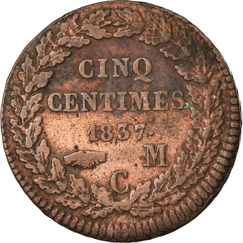 Coin, Monaco, Honore V, 5 Centimes, Cinq, 1837, Monaco, VF(30-35), Copper