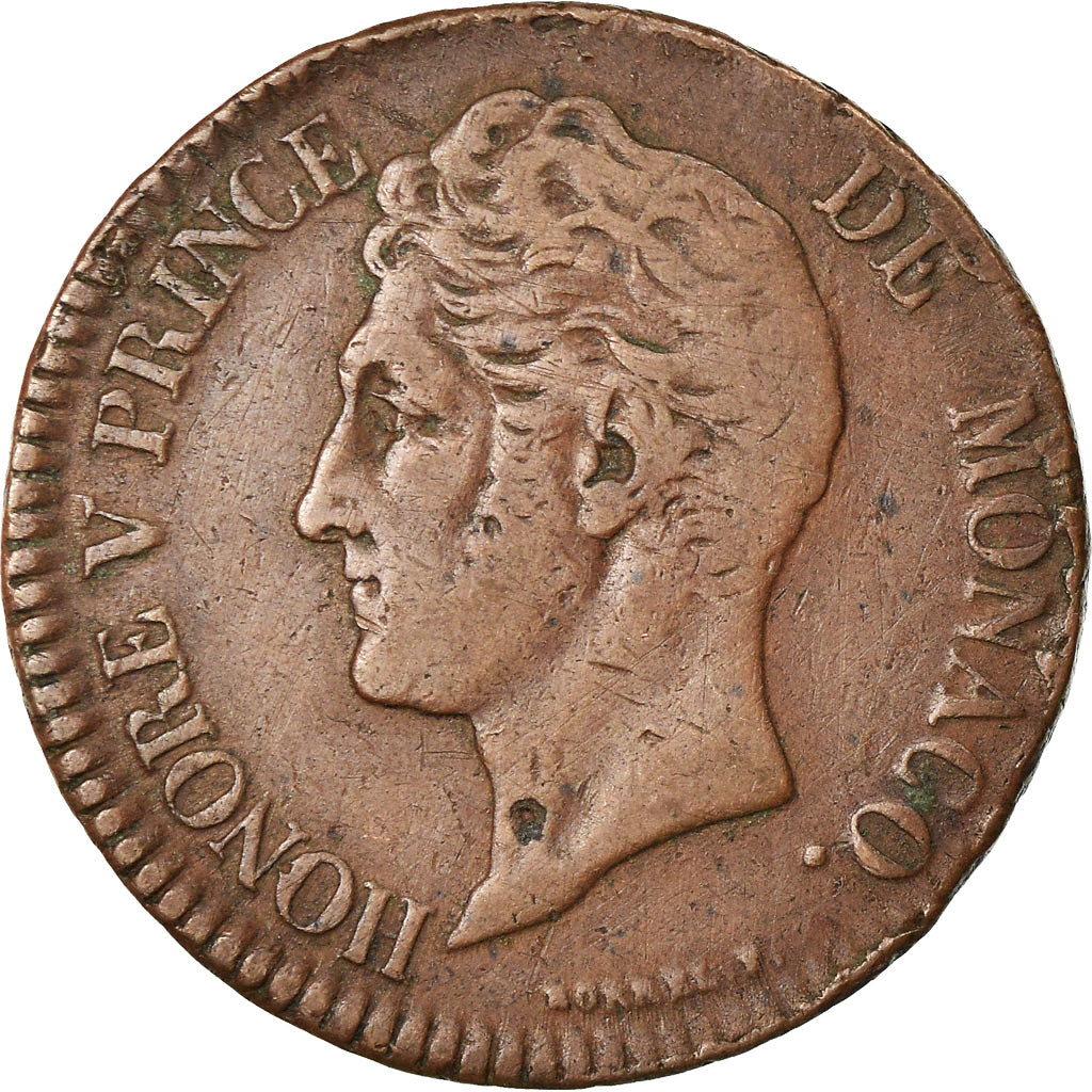 Moeda, Mónaco, Honore V, 5 Centimes, Cinq, 1837, Monaco, VF(30-35), Cobre