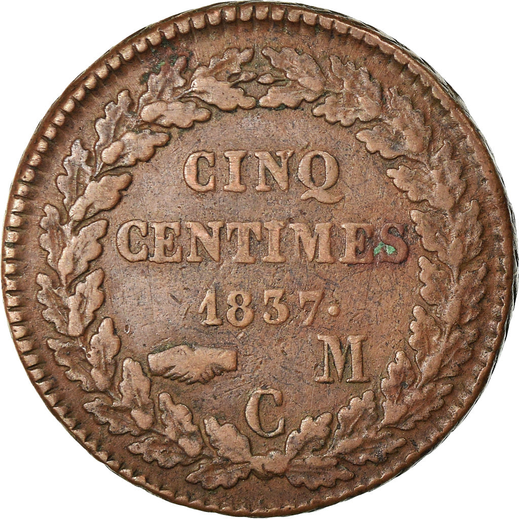 Moeda, Mónaco, Honore V, 5 Centimes, Cinq, 1837, Monaco, VF(30-35), Cobre