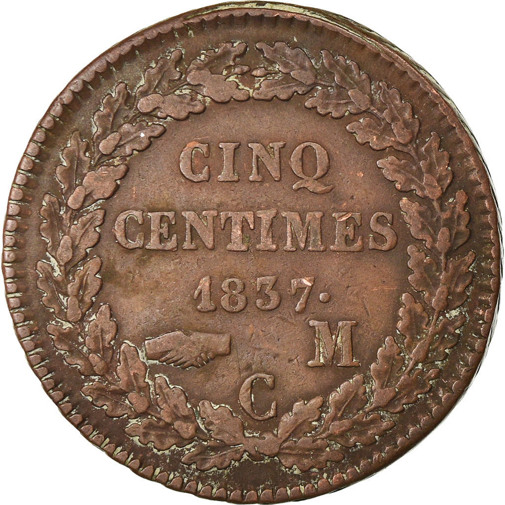 Moeda, Mónaco, Honore V, 5 Centimes, Cinq, 1837, Monaco, VF(30-35), Cobre
