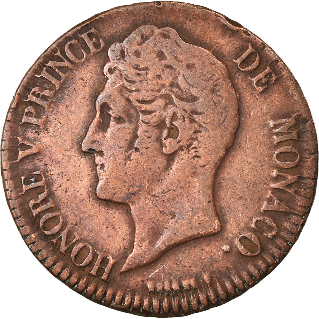 Coin, Monaco, Honore V, 5 Centimes, Cinq, 1837, Monaco, VF(20-25), Copper