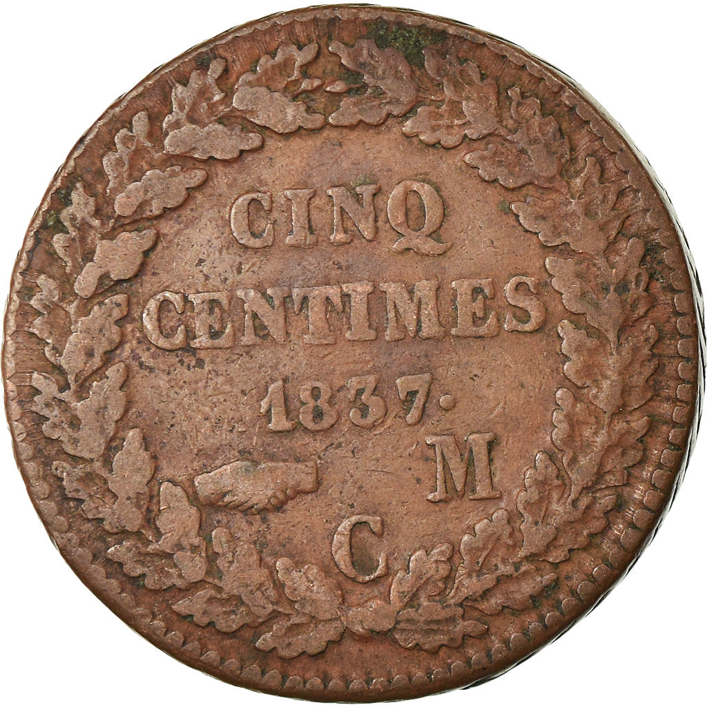 Coin, Monaco, Honore V, 5 Centimes, Cinq, 1837, Monaco, VF(20-25), Copper