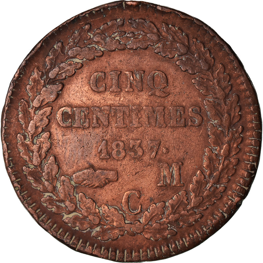 Monnaie, Monaco, Honore V, 5 Centimes, Cinq, 1837, Monaco, TB, Cuivre