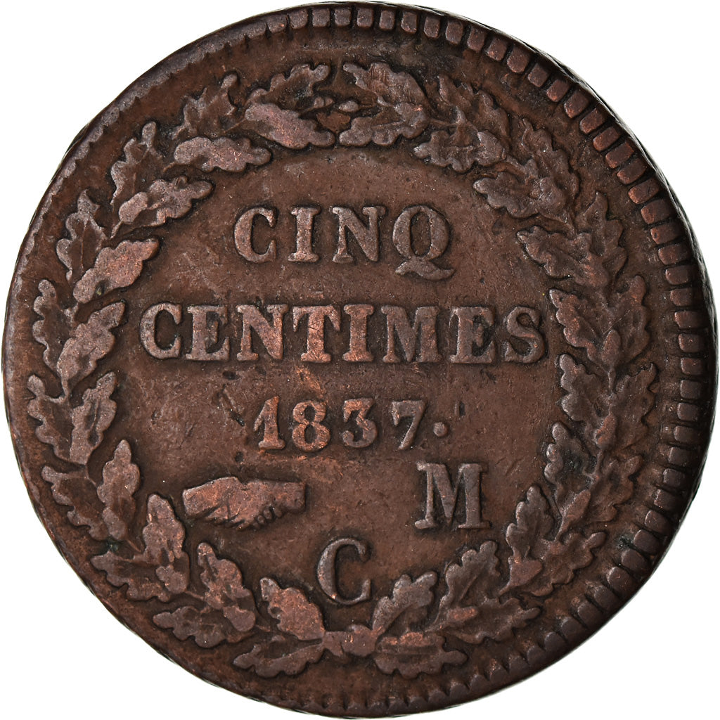 Coin, Monaco, Honore V, 5 Centimes, Cinq, 1837, Monaco, VF(20-25), Copper
