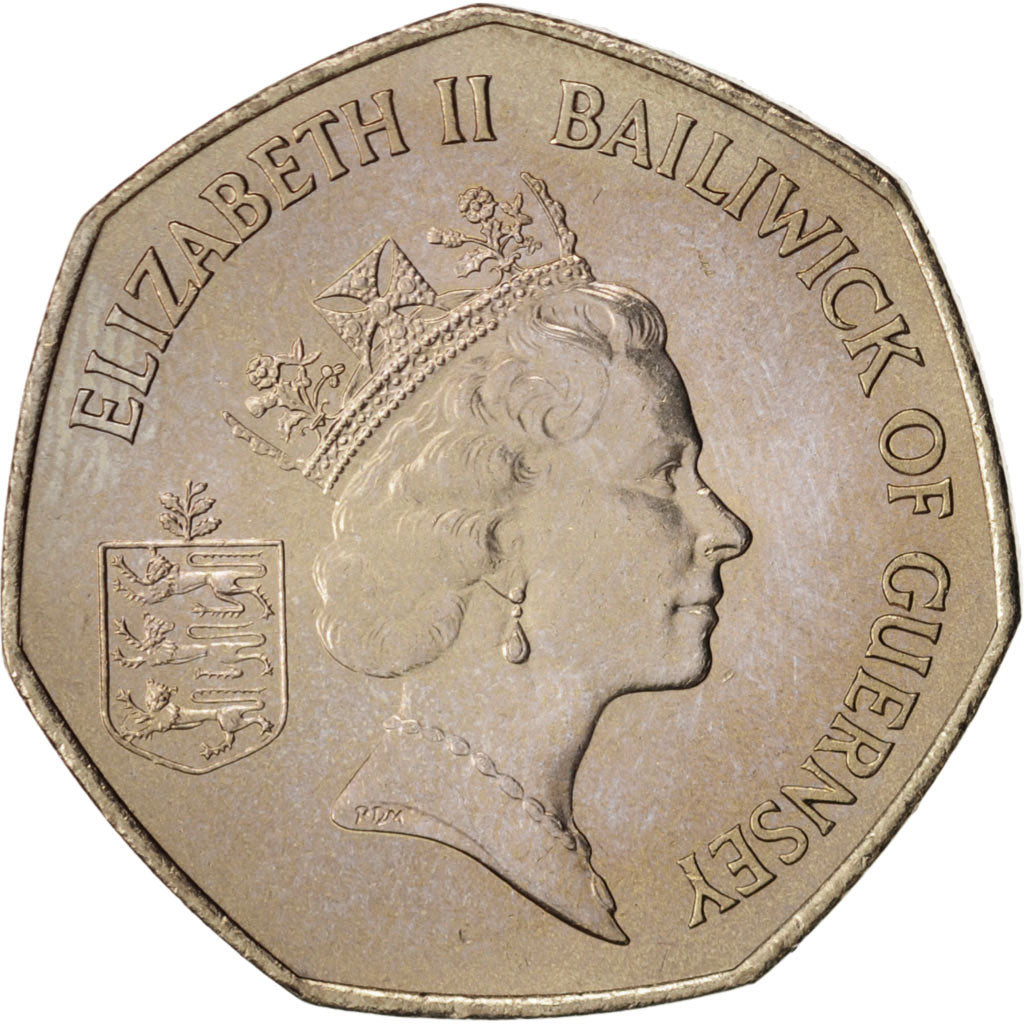Coin, Guernsey, Elizabeth II, 50 Pence, 1990, MS(65-70), Copper-nickel, KM:45.1