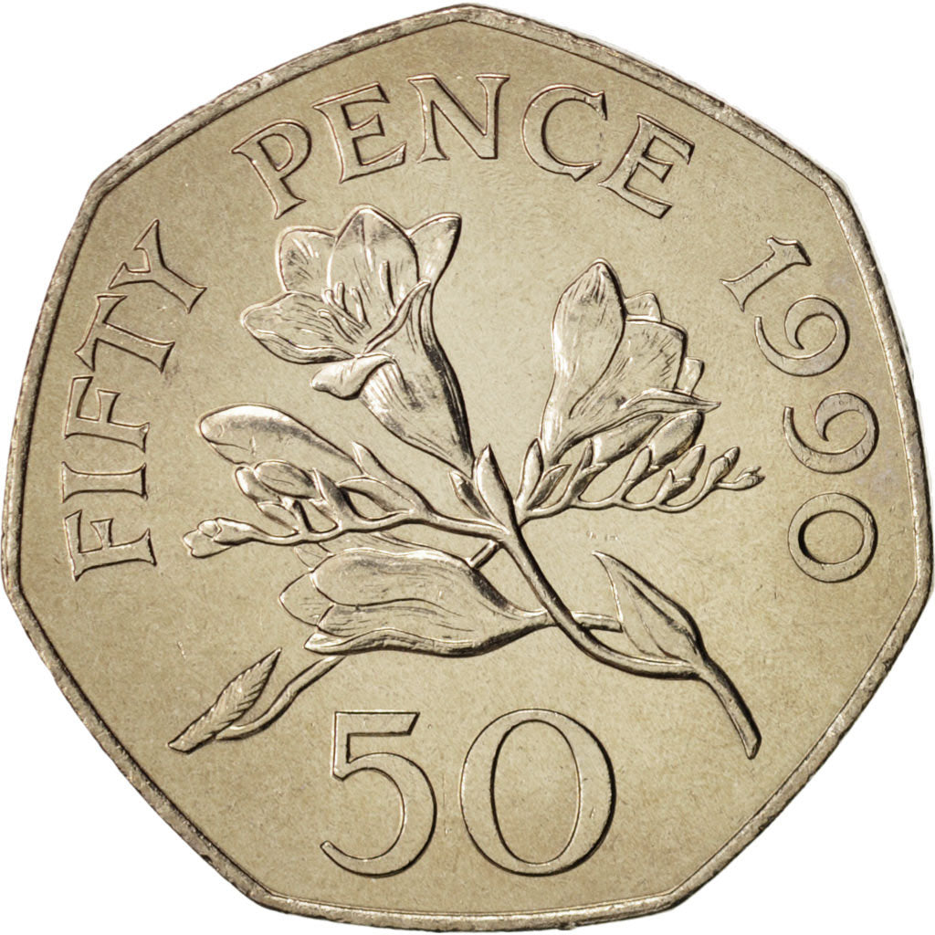 Coin, Guernsey, Elizabeth II, 50 Pence, 1990, MS(65-70), Copper-nickel, KM:45.1