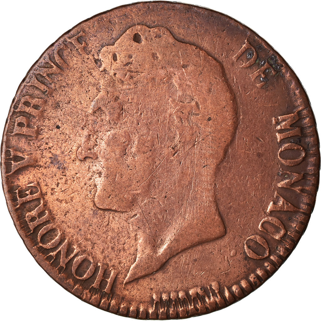 Coin, Monaco, Honore V, 5 Centimes, Cinq, 1837, Monaco, F(12-15), Copper
