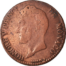 Coin, Monaco, Honore V, 5 Centimes, Cinq, 1837, Monaco, F(12-15), Copper