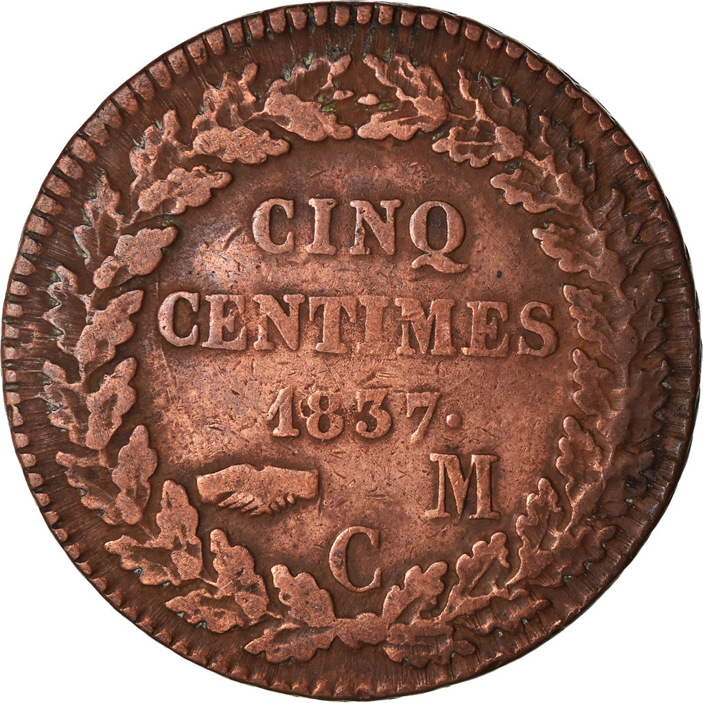 Coin, Monaco, Honore V, 5 Centimes, Cinq, 1837, Monaco, F(12-15), Copper