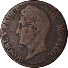 Moneta, Monaco, Honore V, 5 Centimes, Cinq, 1837, Monaco, B+, Rame, KM:95.2a