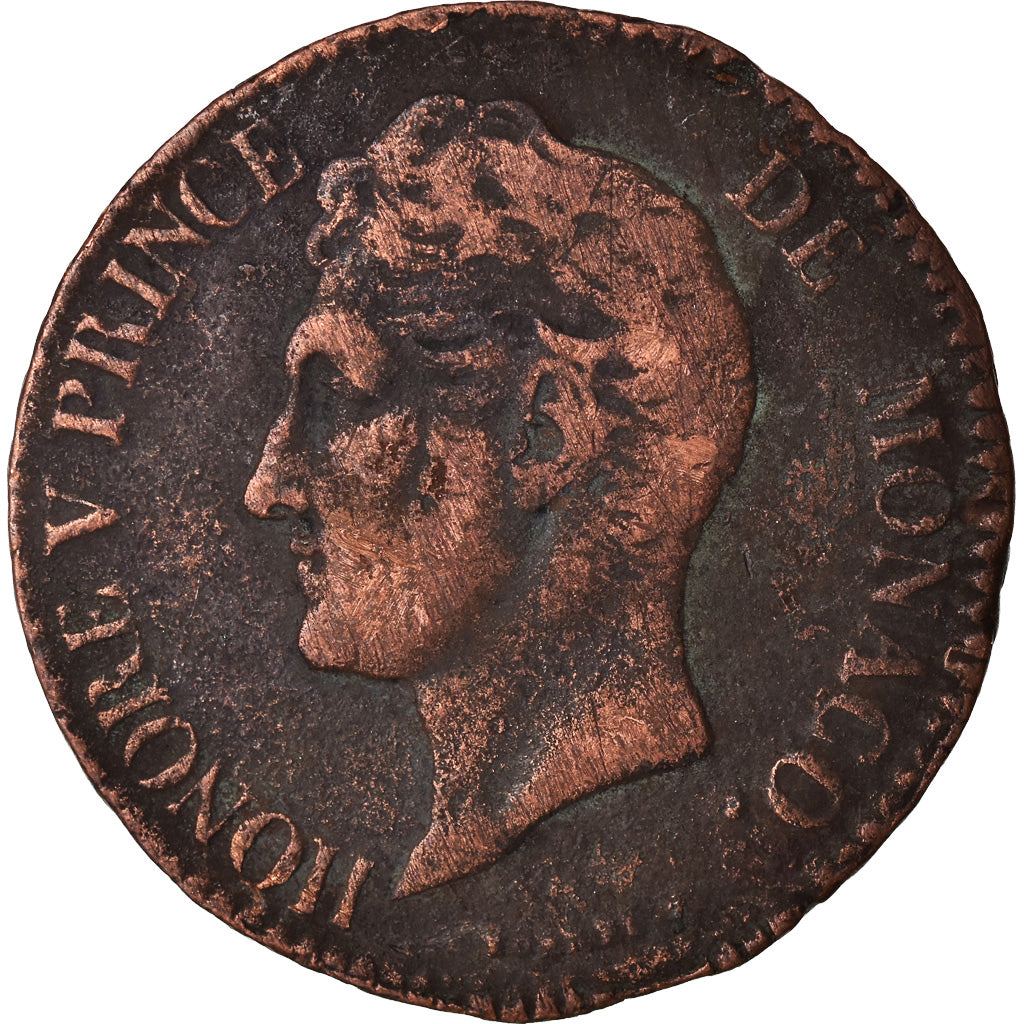 Coin, Monaco, Honore V, 5 Centimes, Cinq, 1837, Monaco, F(12-15), Copper